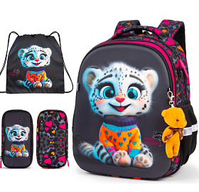 Ортопедичний рюкзак з пеналом та мішком 3 в 1 для дівчинки School Standard 38х30х18 см з Тигром для початкової школи (Full 170-65)